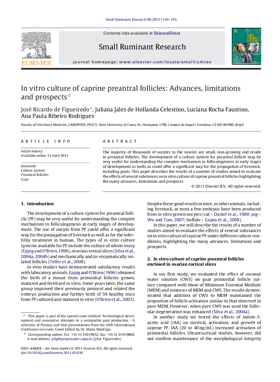 In vitro culture of caprine preantral follicles: Advances, limitations and prospects