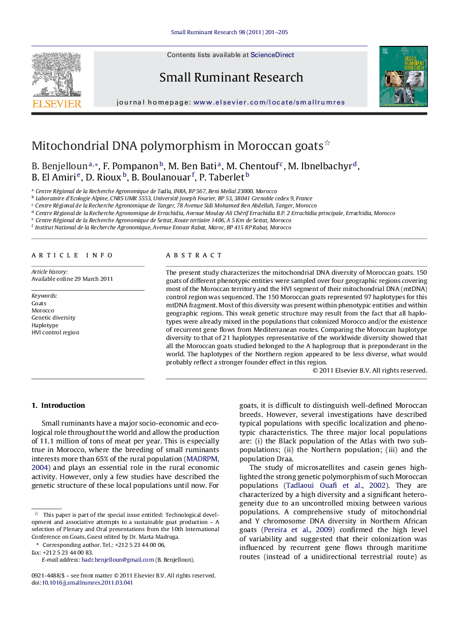 Mitochondrial DNA polymorphism in Moroccan goats