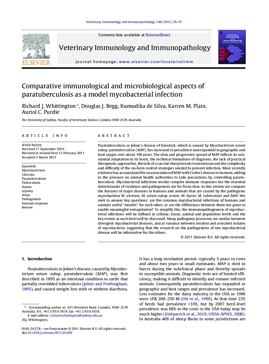 Comparative immunological and microbiological aspects of paratuberculosis as a model mycobacterial infection