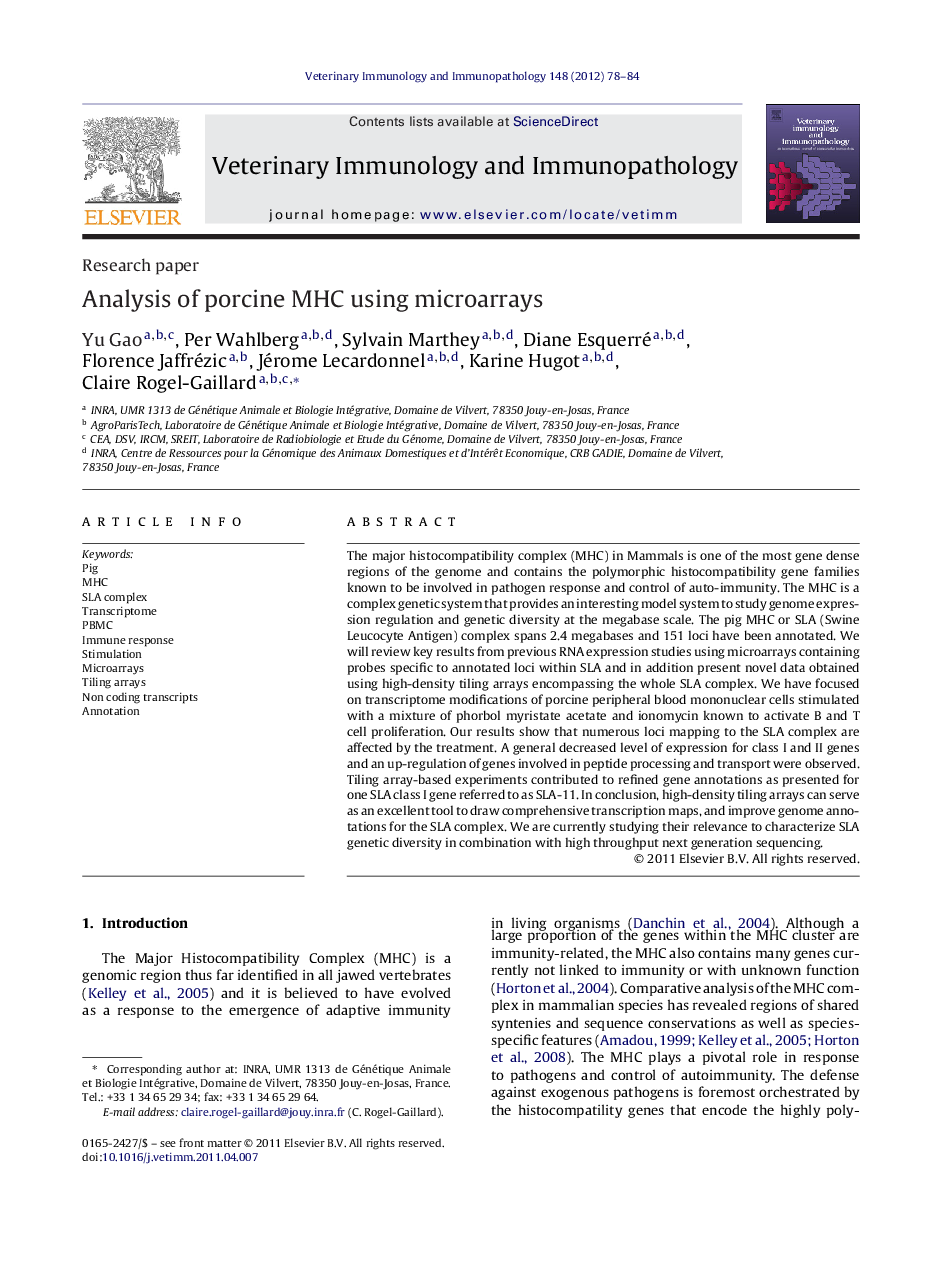 Analysis of porcine MHC using microarrays