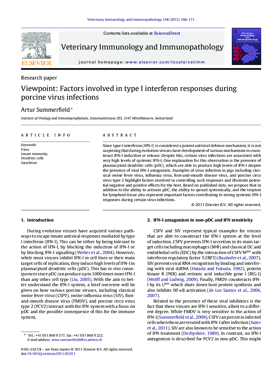 Viewpoint: Factors involved in type I interferon responses during porcine virus infections