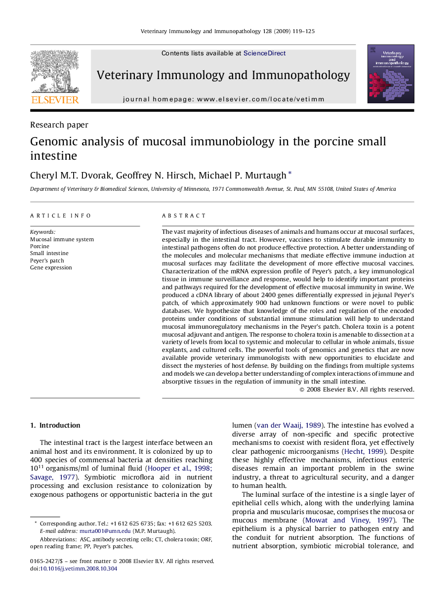 Genomic analysis of mucosal immunobiology in the porcine small intestine