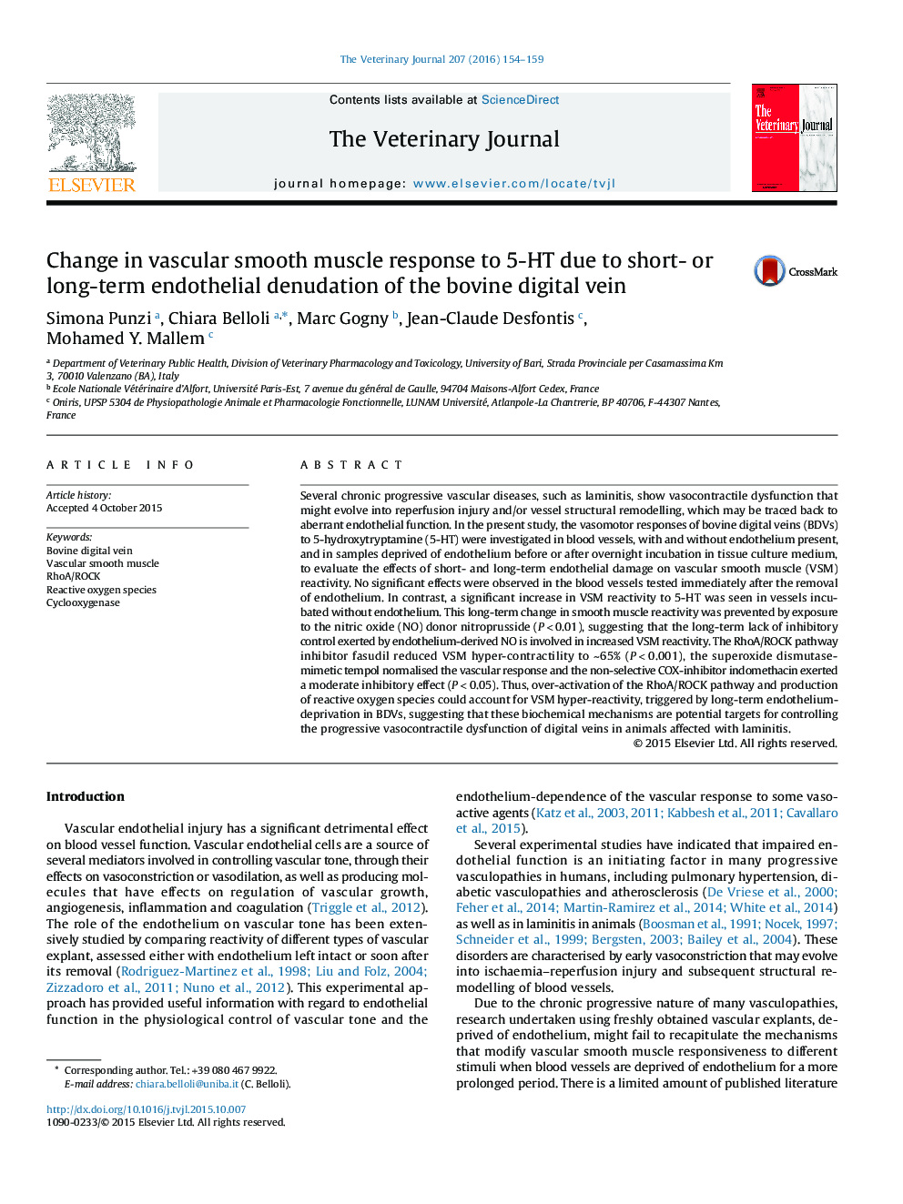 Change in vascular smooth muscle response to 5-HT due to short- or long-term endothelial denudation of the bovine digital vein