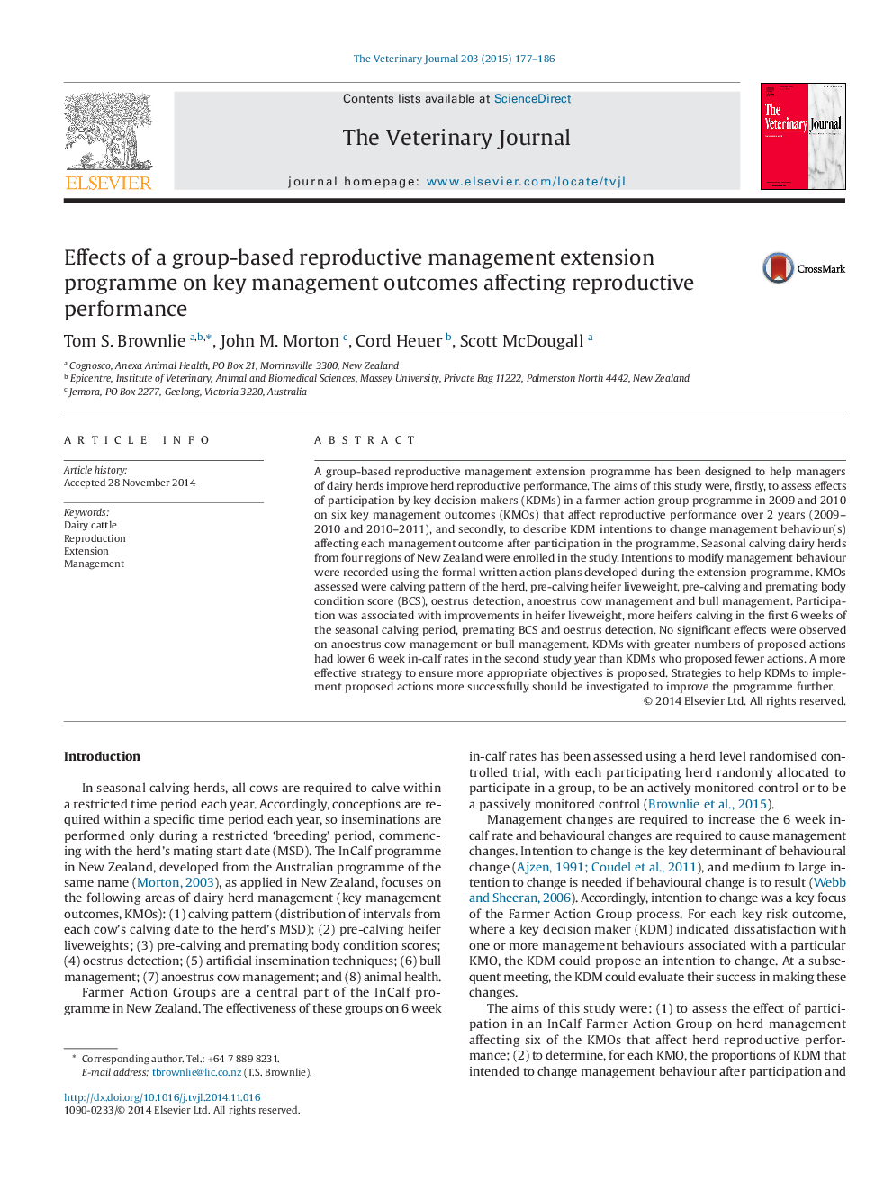 Effects of a group-based reproductive management extension programme on key management outcomes affecting reproductive performance