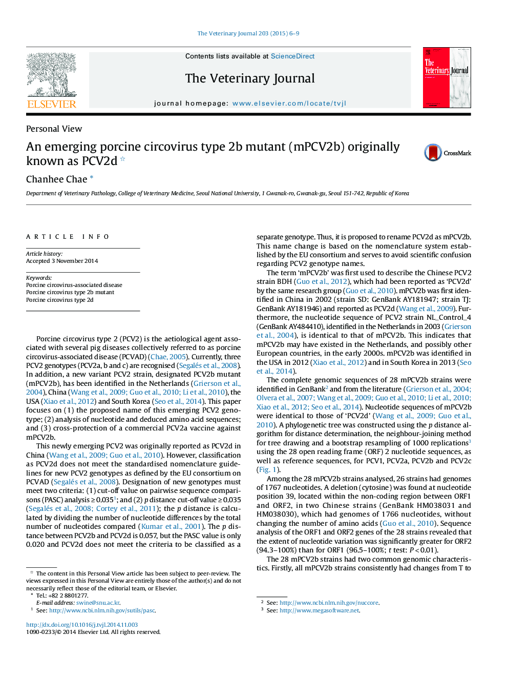 An emerging porcine circovirus type 2b mutant (mPCV2b) originally known as PCV2d