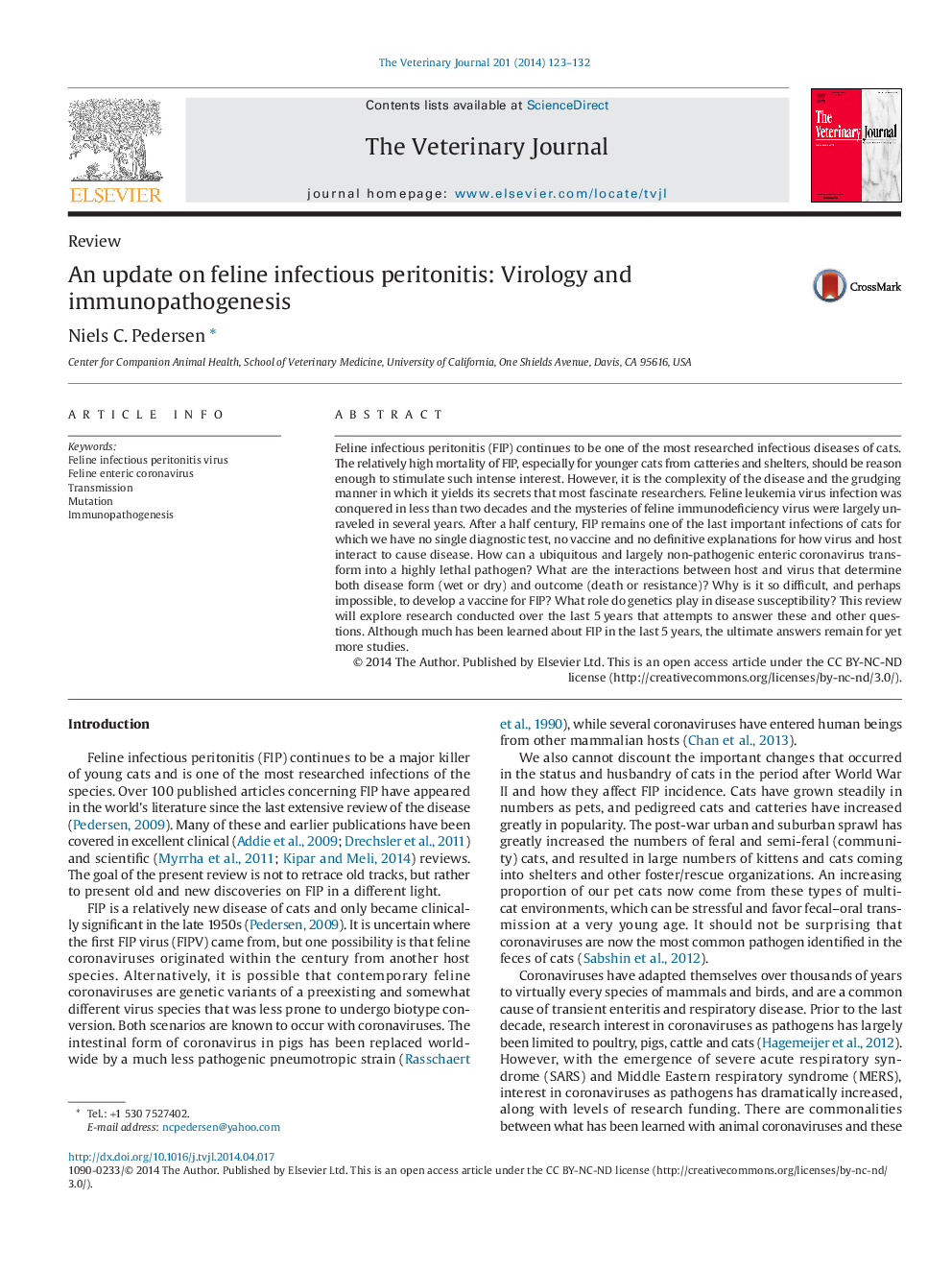 An update on feline infectious peritonitis: Virology and immunopathogenesis