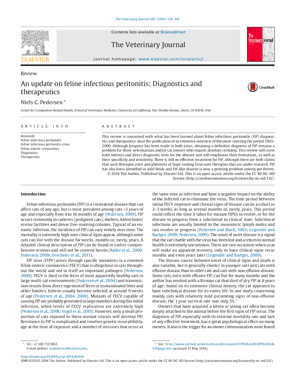 An update on feline infectious peritonitis: Diagnostics and therapeutics