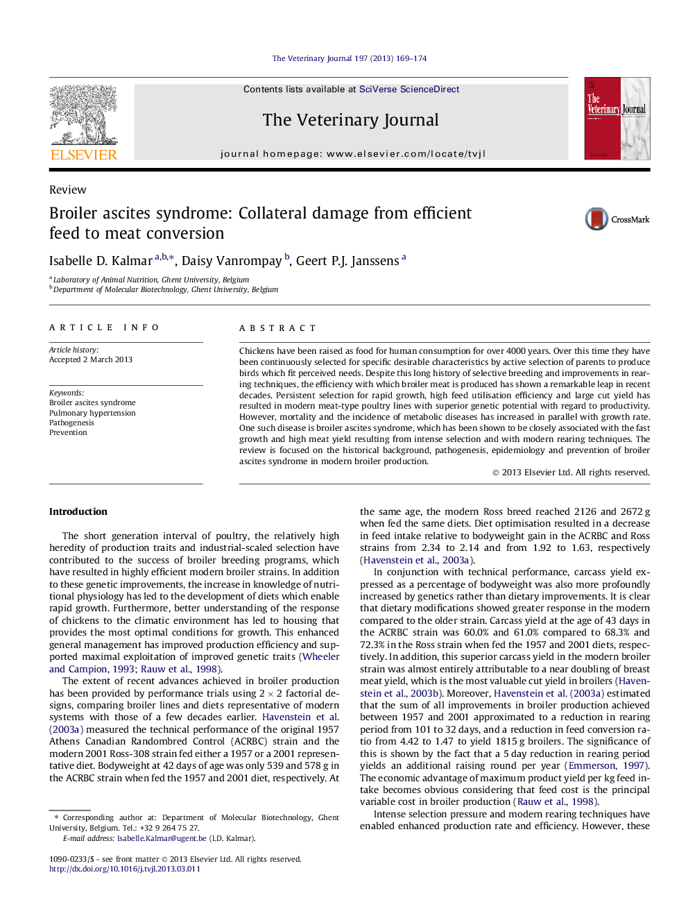 Broiler ascites syndrome: Collateral damage from efficient feed to meat conversion