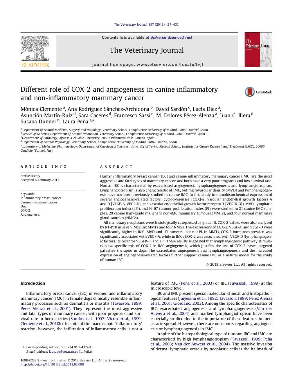 Different role of COX-2 and angiogenesis in canine inflammatory and non-inflammatory mammary cancer