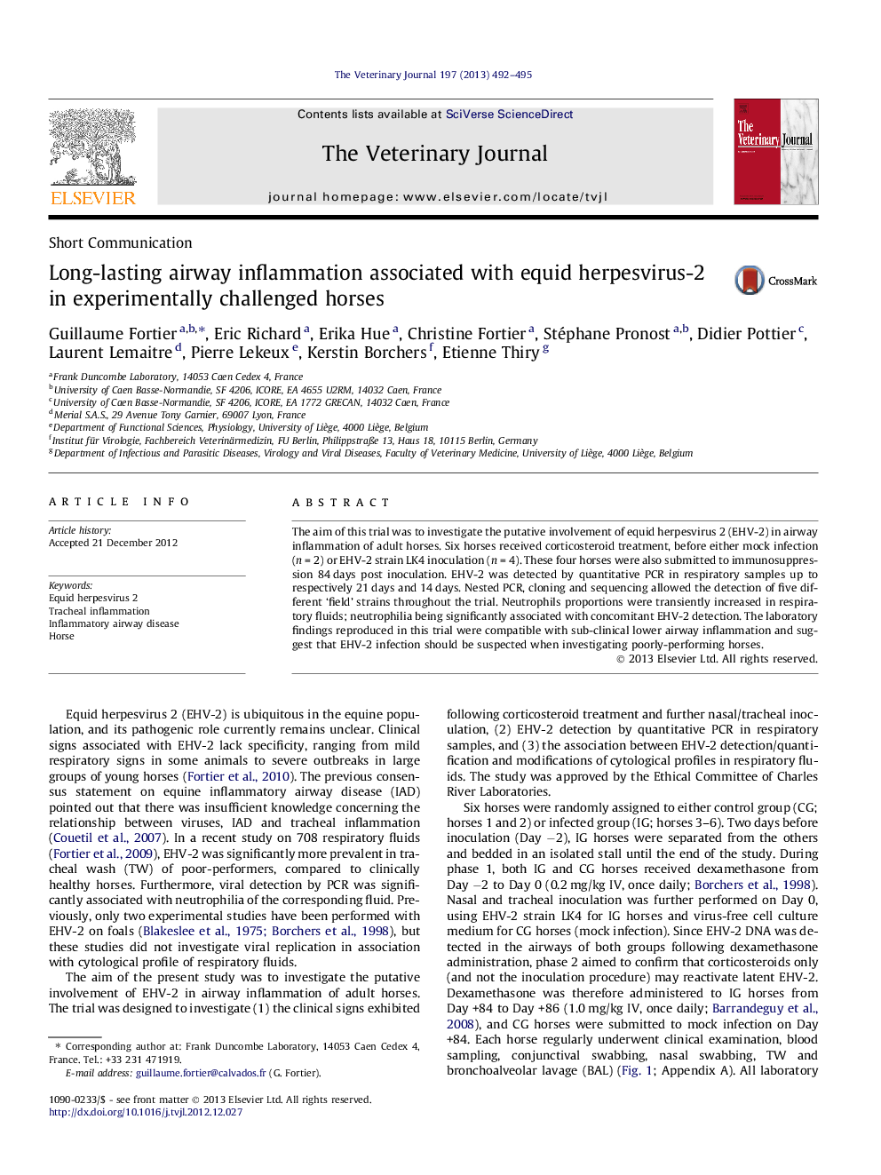 Long-lasting airway inflammation associated with equid herpesvirus-2 in experimentally challenged horses