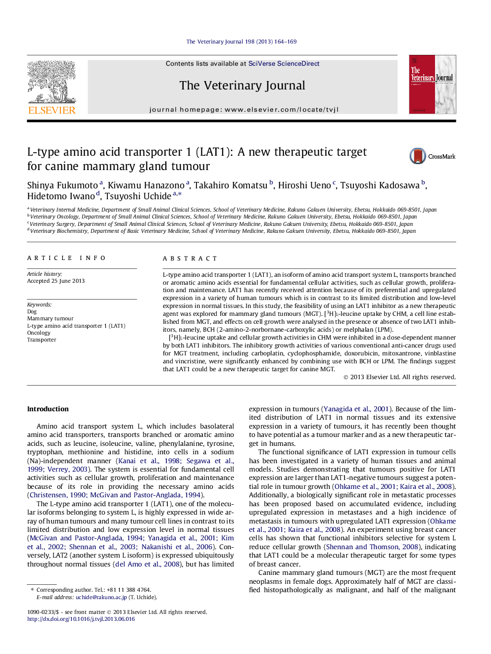 L-type amino acid transporter 1 (LAT1): A new therapeutic target for canine mammary gland tumour