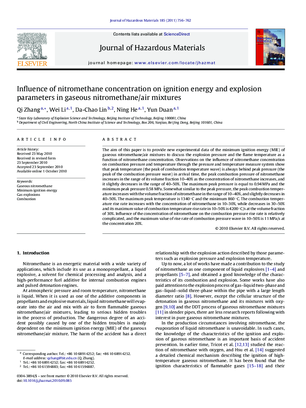 Influence of nitromethane concentration on ignition energy and explosion parameters in gaseous nitromethane/air mixtures