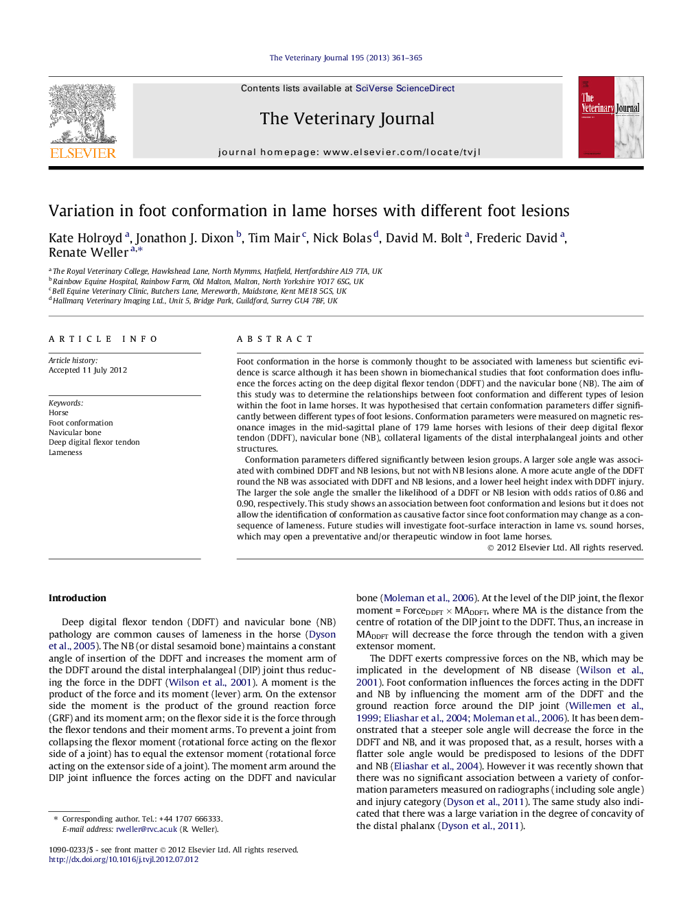 Variation in foot conformation in lame horses with different foot lesions