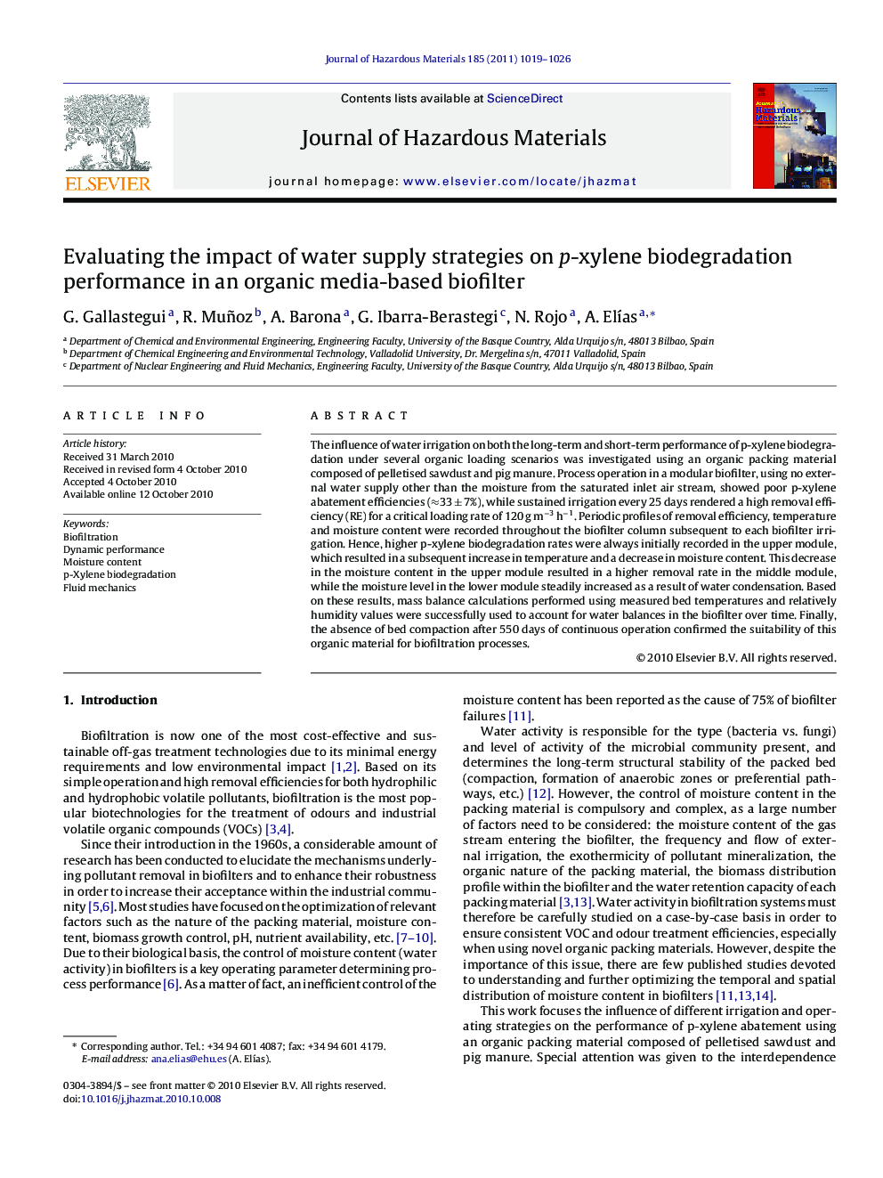 Evaluating the impact of water supply strategies on p-xylene biodegradation performance in an organic media-based biofilter