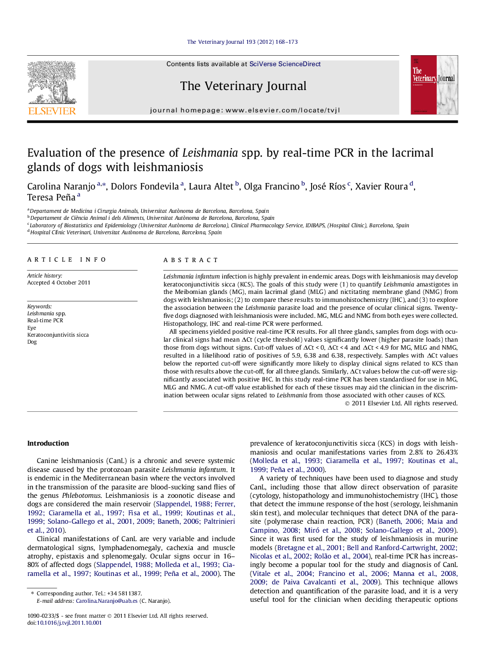 Evaluation of the presence of Leishmania spp. by real-time PCR in the lacrimal glands of dogs with leishmaniosis