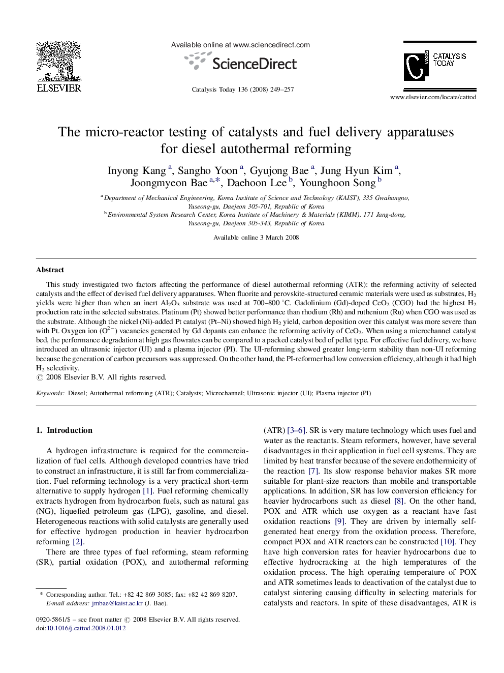 The micro-reactor testing of catalysts and fuel delivery apparatuses for diesel autothermal reforming