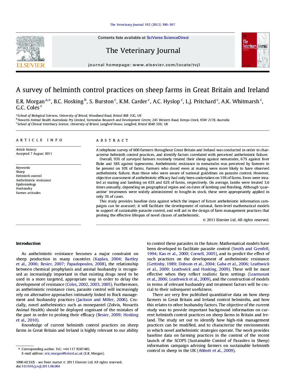 A survey of helminth control practices on sheep farms in Great Britain and Ireland