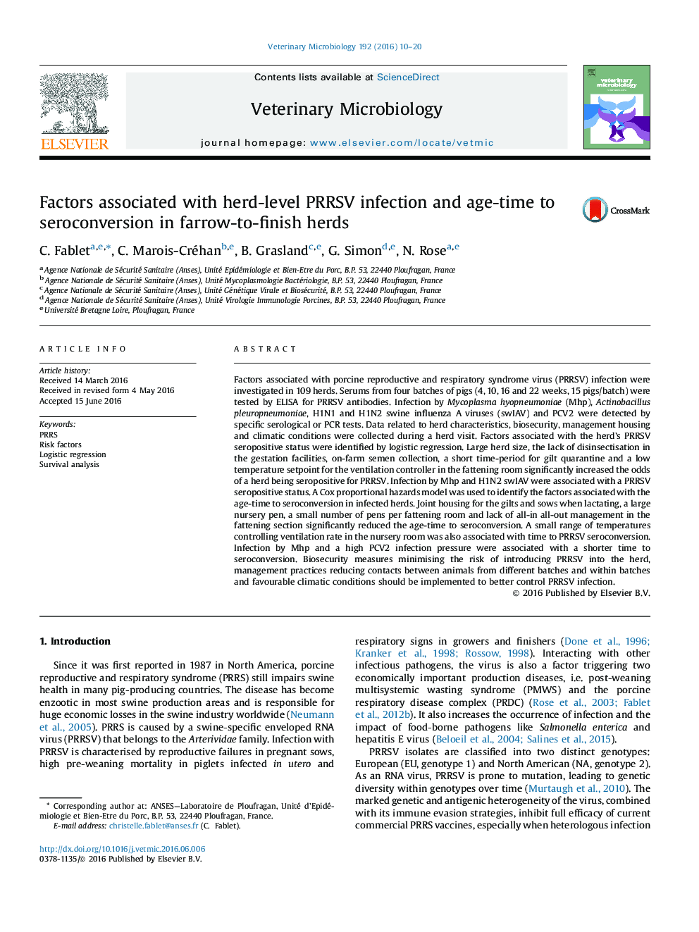 Factors associated with herd-level PRRSV infection and age-time to seroconversion in farrow-to-finish herds