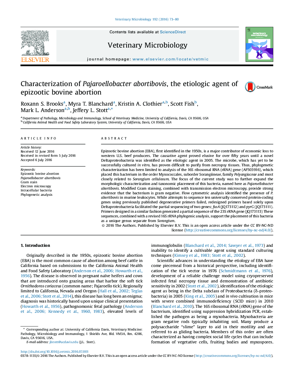 Characterization of Pajaroellobacter abortibovis, the etiologic agent of epizootic bovine abortion