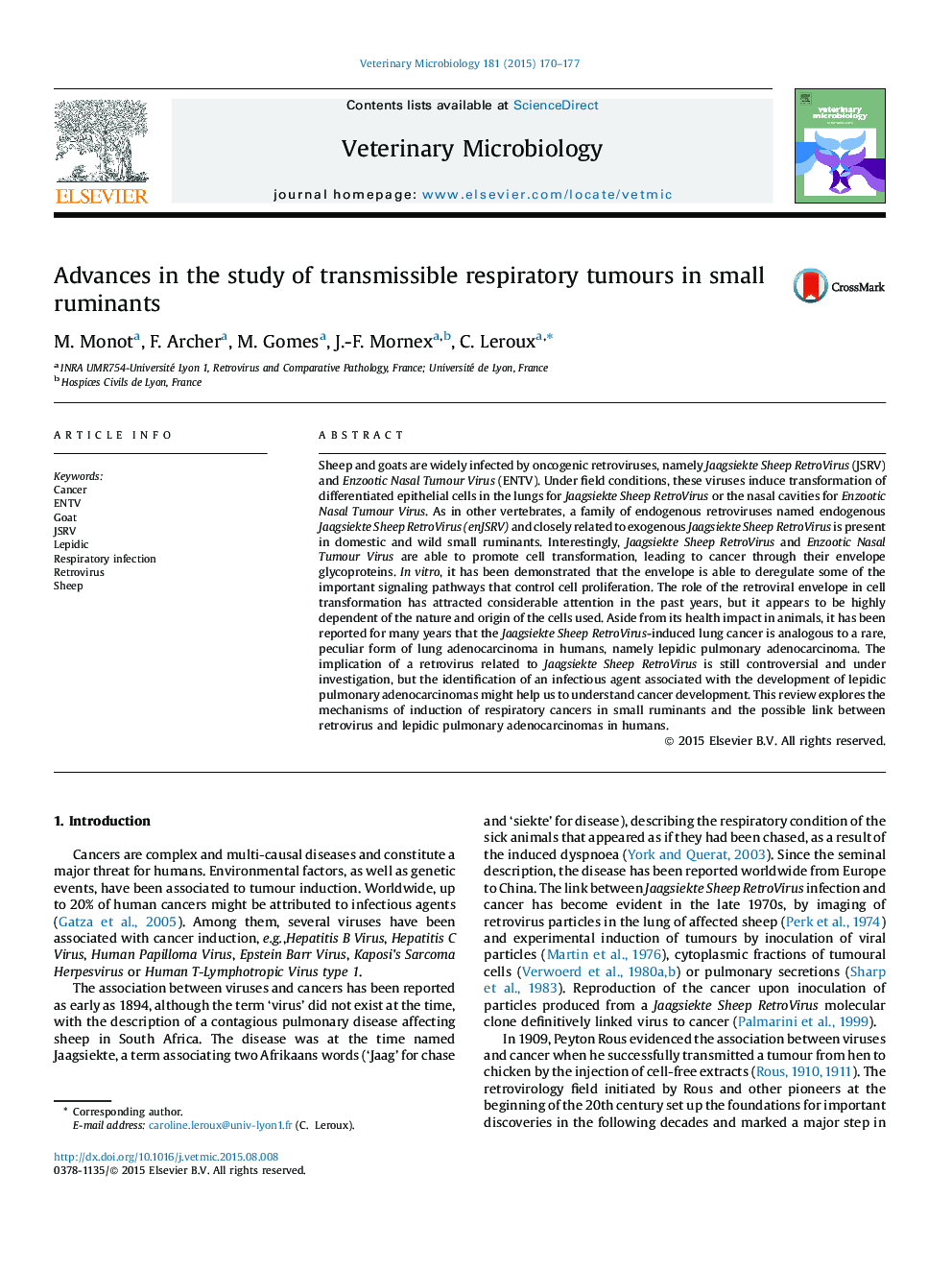 Advances in the study of transmissible respiratory tumours in small ruminants