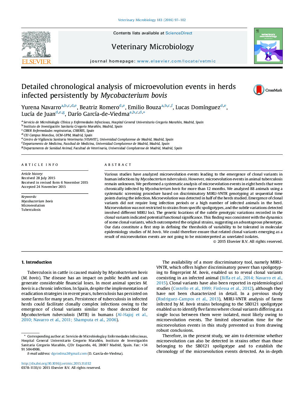 Detailed chronological analysis of microevolution events in herds infected persistently by Mycobacterium bovis