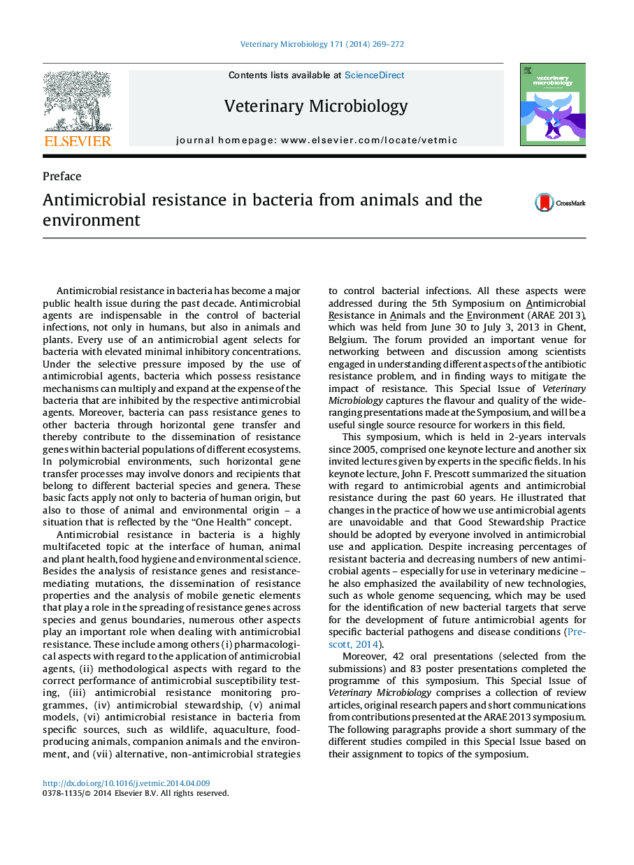 Antimicrobial resistance in bacteria from animals and the environment