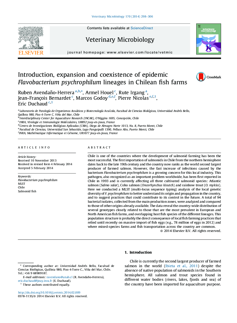 Introduction, expansion and coexistence of epidemic Flavobacterium psychrophilum lineages in Chilean fish farms