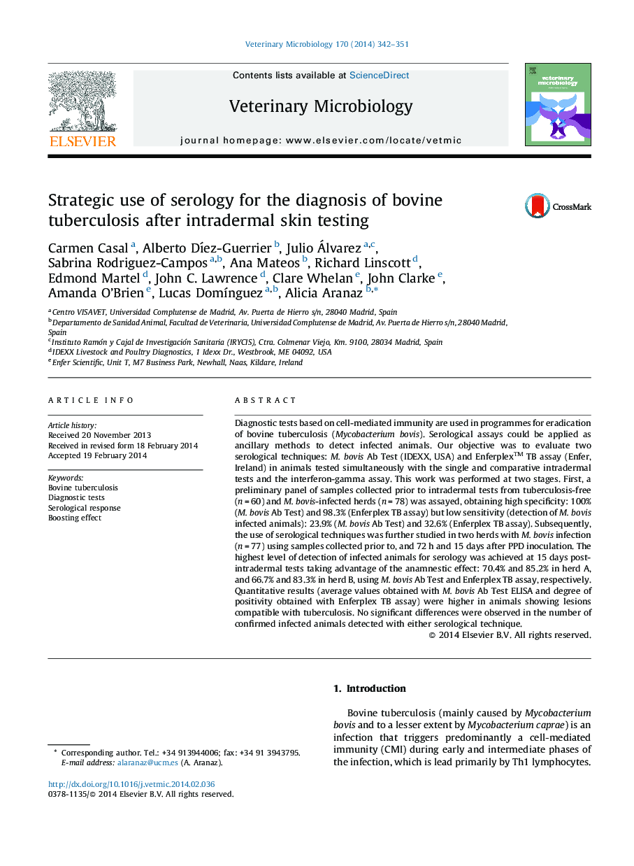 Strategic use of serology for the diagnosis of bovine tuberculosis after intradermal skin testing