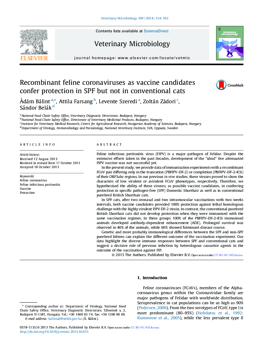 Recombinant feline coronaviruses as vaccine candidates confer protection in SPF but not in conventional cats