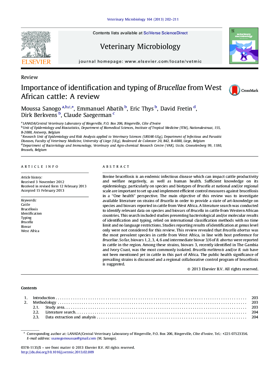Importance of identification and typing of Brucellae from West African cattle: A review