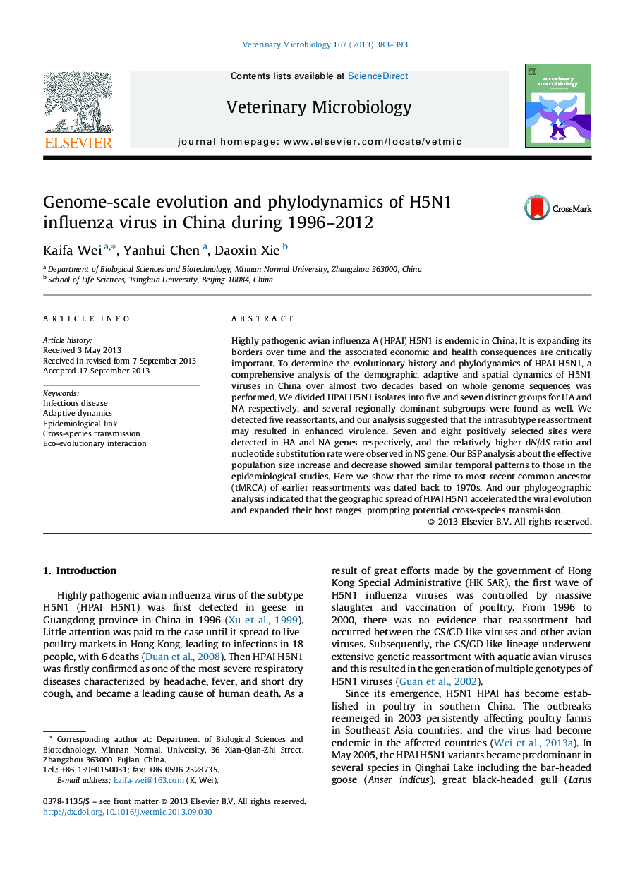 Genome-scale evolution and phylodynamics of H5N1 influenza virus in China during 1996-2012