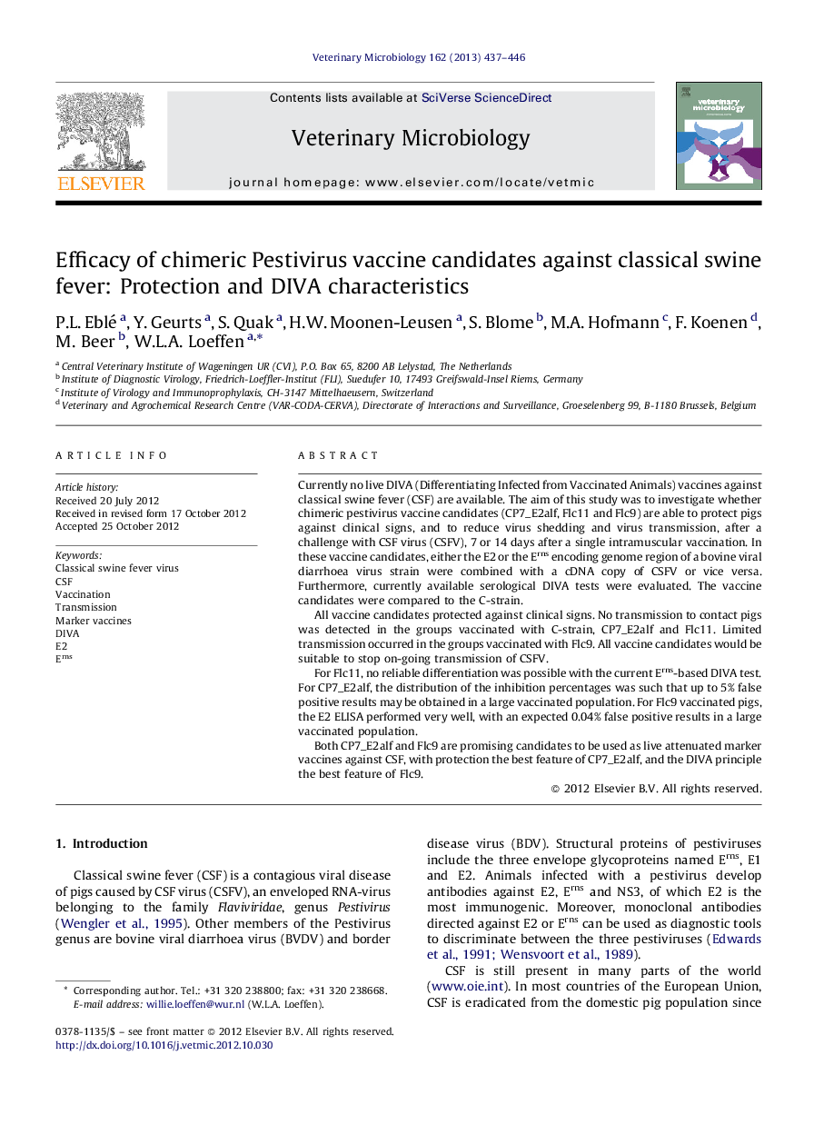 Efficacy of chimeric Pestivirus vaccine candidates against classical swine fever: Protection and DIVA characteristics