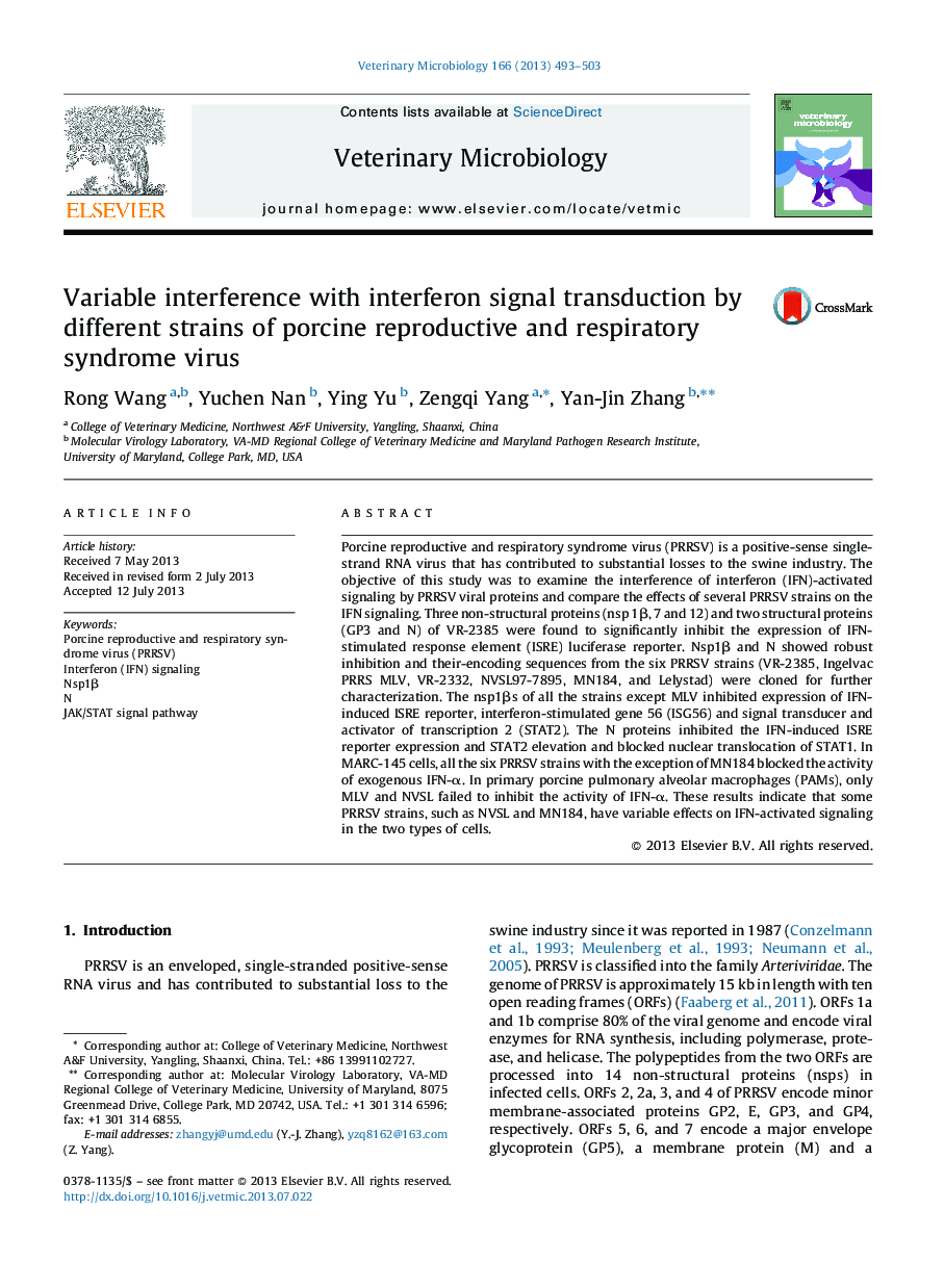 Variable interference with interferon signal transduction by different strains of porcine reproductive and respiratory syndrome virus