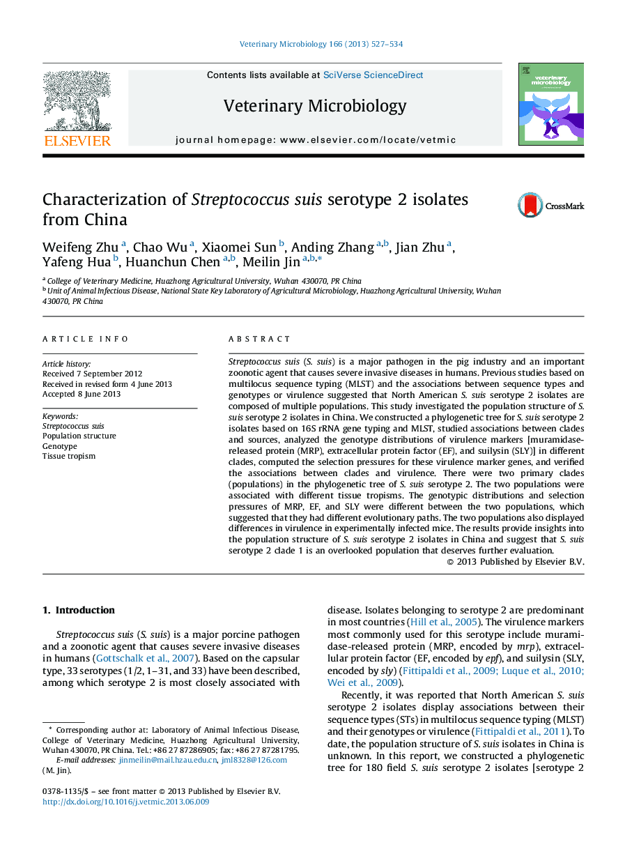 Characterization of Streptococcus suis serotype 2 isolates from China