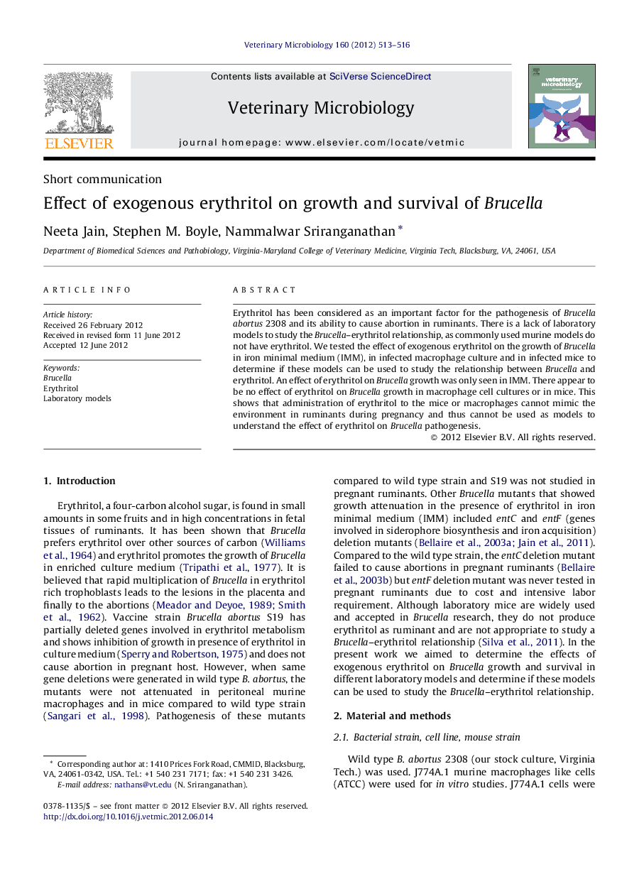 Effect of exogenous erythritol on growth and survival of Brucella