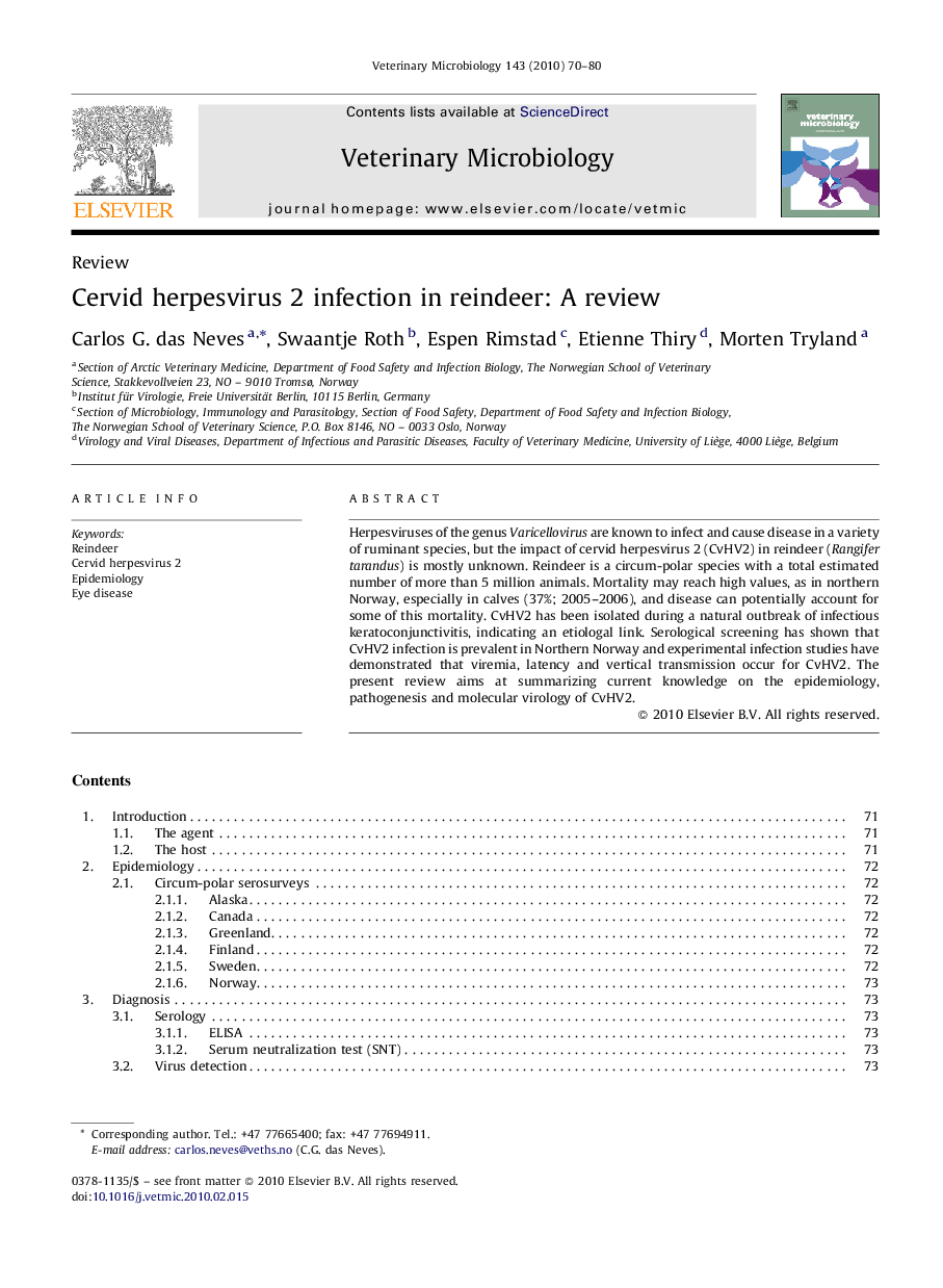 Cervid herpesvirus 2 infection in reindeer: A review