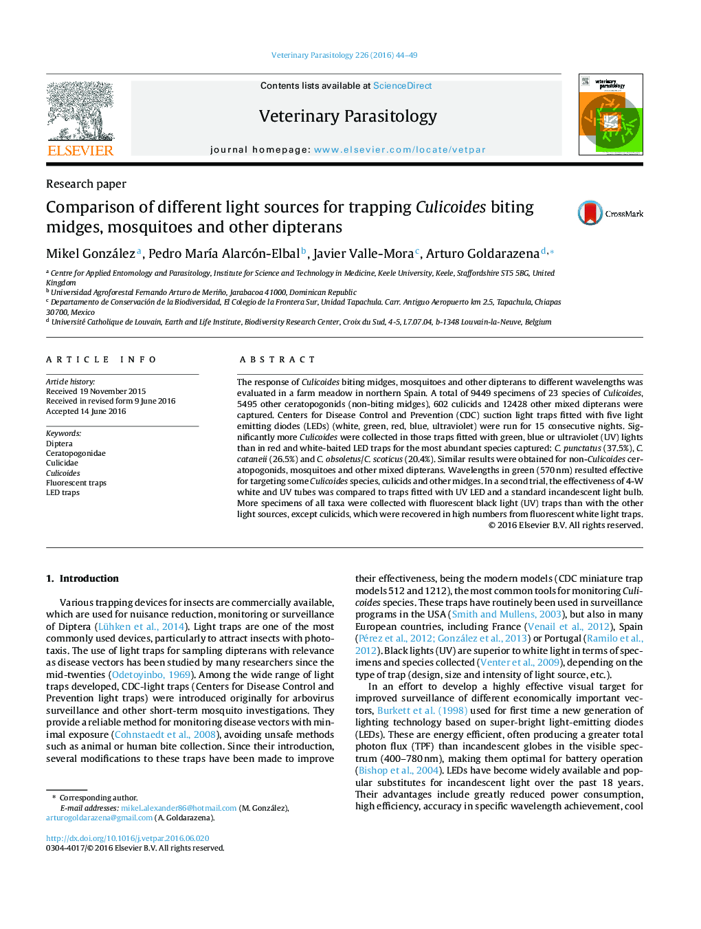 Comparison of different light sources for trapping Culicoides biting midges, mosquitoes and other dipterans