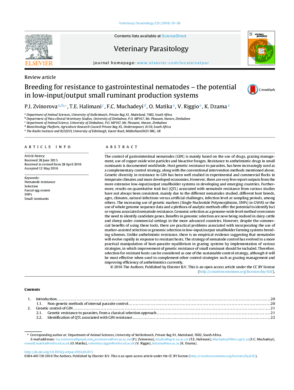 Breeding for resistance to gastrointestinal nematodes - the potential in low-input/output small ruminant production systems