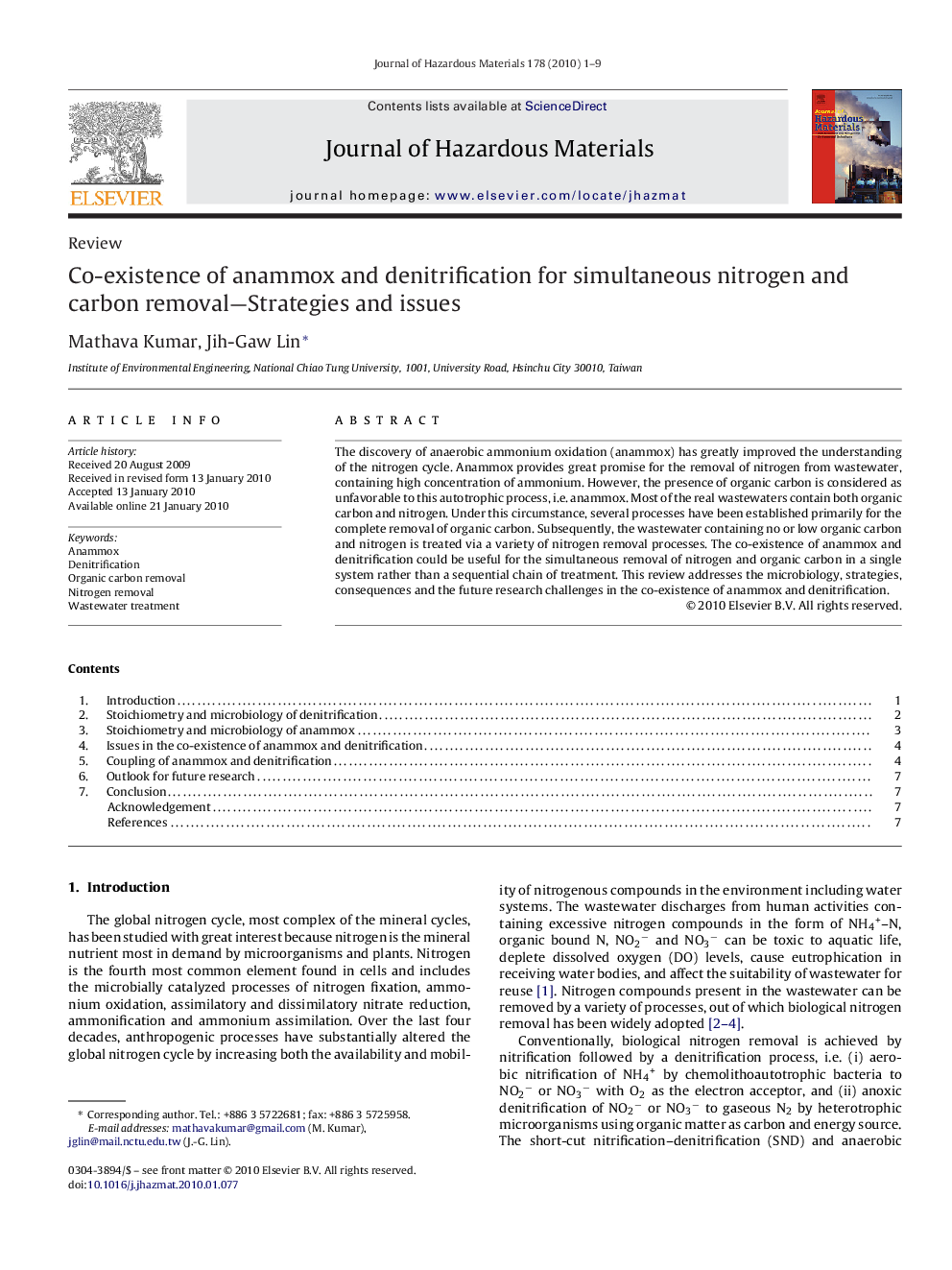 Co-existence of anammox and denitrification for simultaneous nitrogen and carbon removal-Strategies and issues