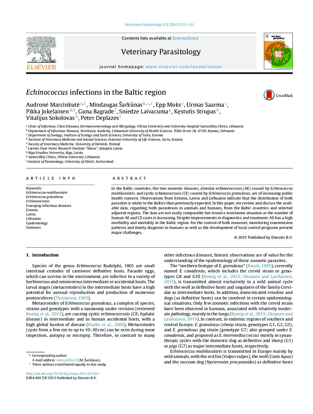 Echinococcus infections in the Baltic region