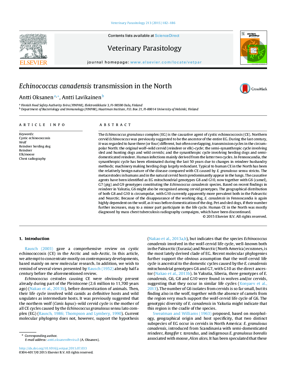 Echinococcus canadensis transmission in the North