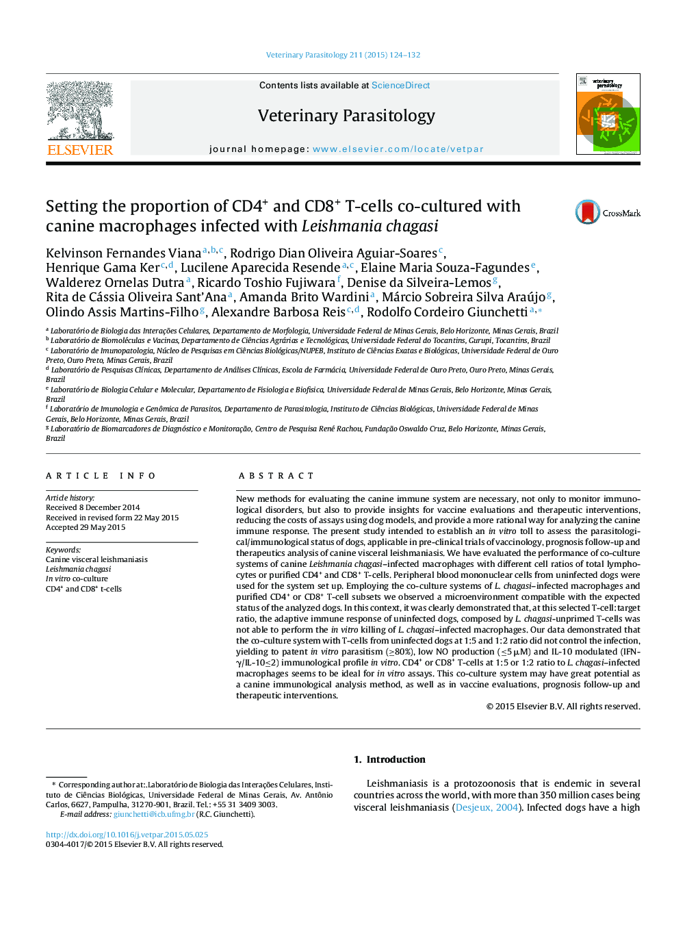 Setting the proportion of CD4+ and CD8+ T-cells co-cultured with canine macrophages infected with Leishmania chagasi