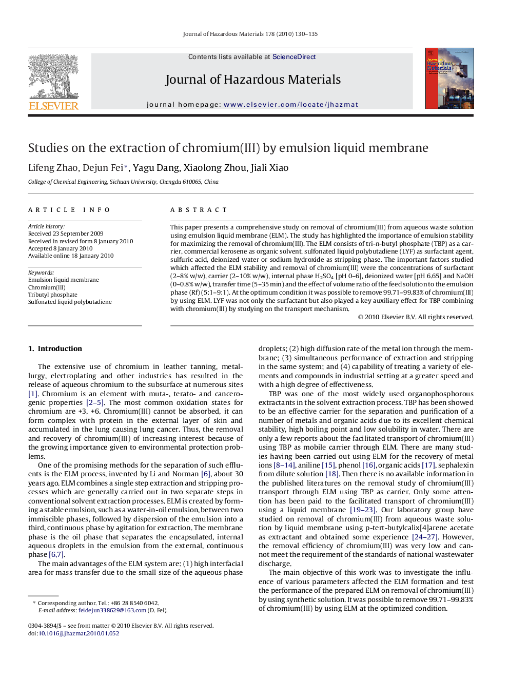 Studies on the extraction of chromium(III) by emulsion liquid membrane