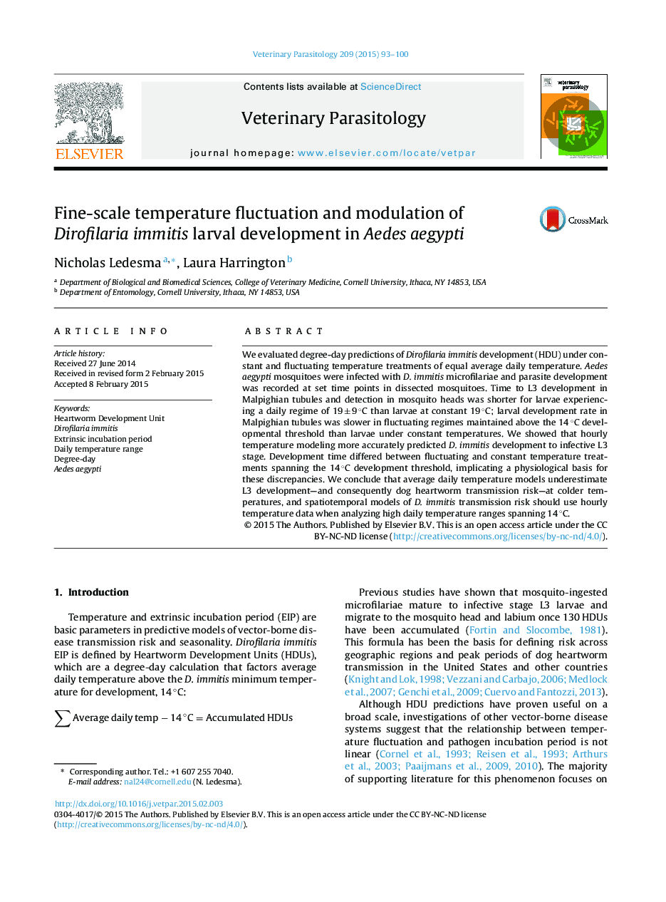 Fine-scale temperature fluctuation and modulation of Dirofilaria immitis larval development in Aedes aegypti