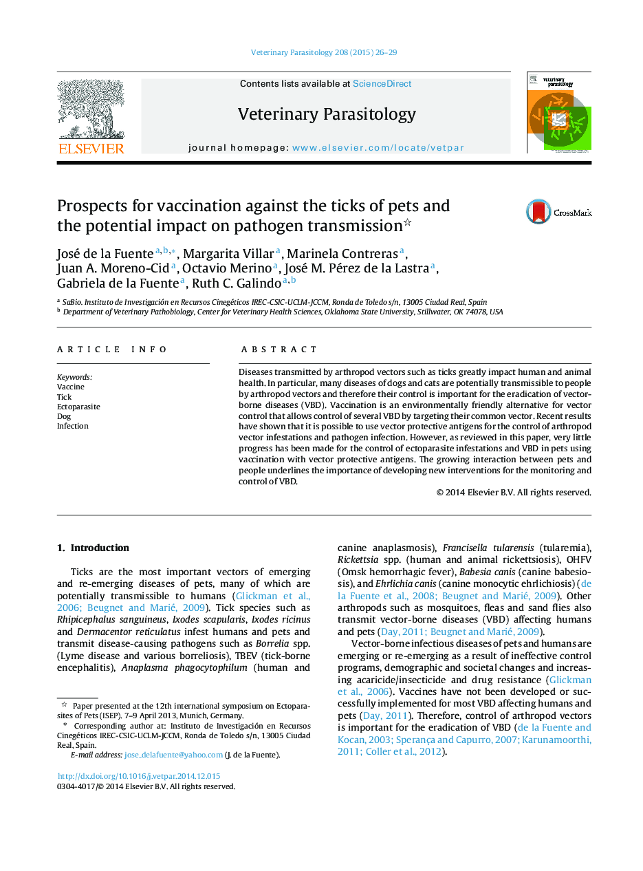 Prospects for vaccination against the ticks of pets and the potential impact on pathogen transmission