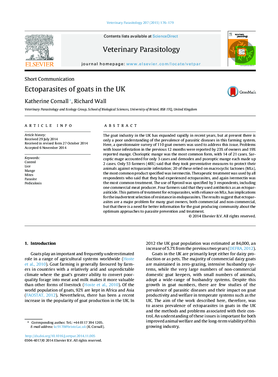 Ectoparasites of goats in the UK