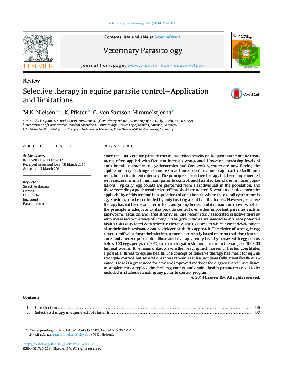 Selective therapy in equine parasite control-Application and limitations