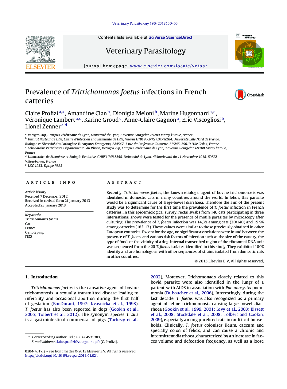 Prevalence of Tritrichomonas foetus infections in French catteries