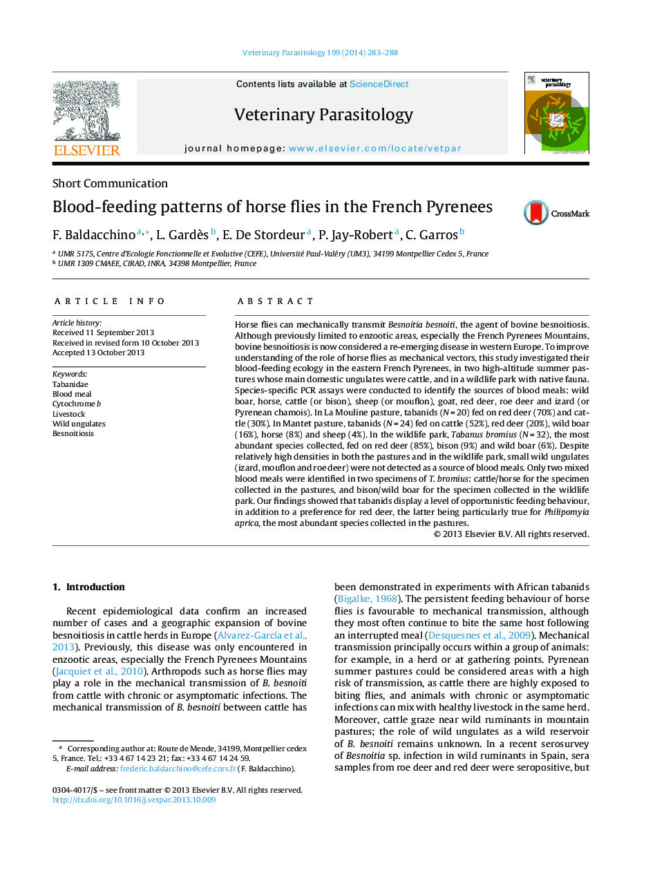 Blood-feeding patterns of horse flies in the French Pyrenees