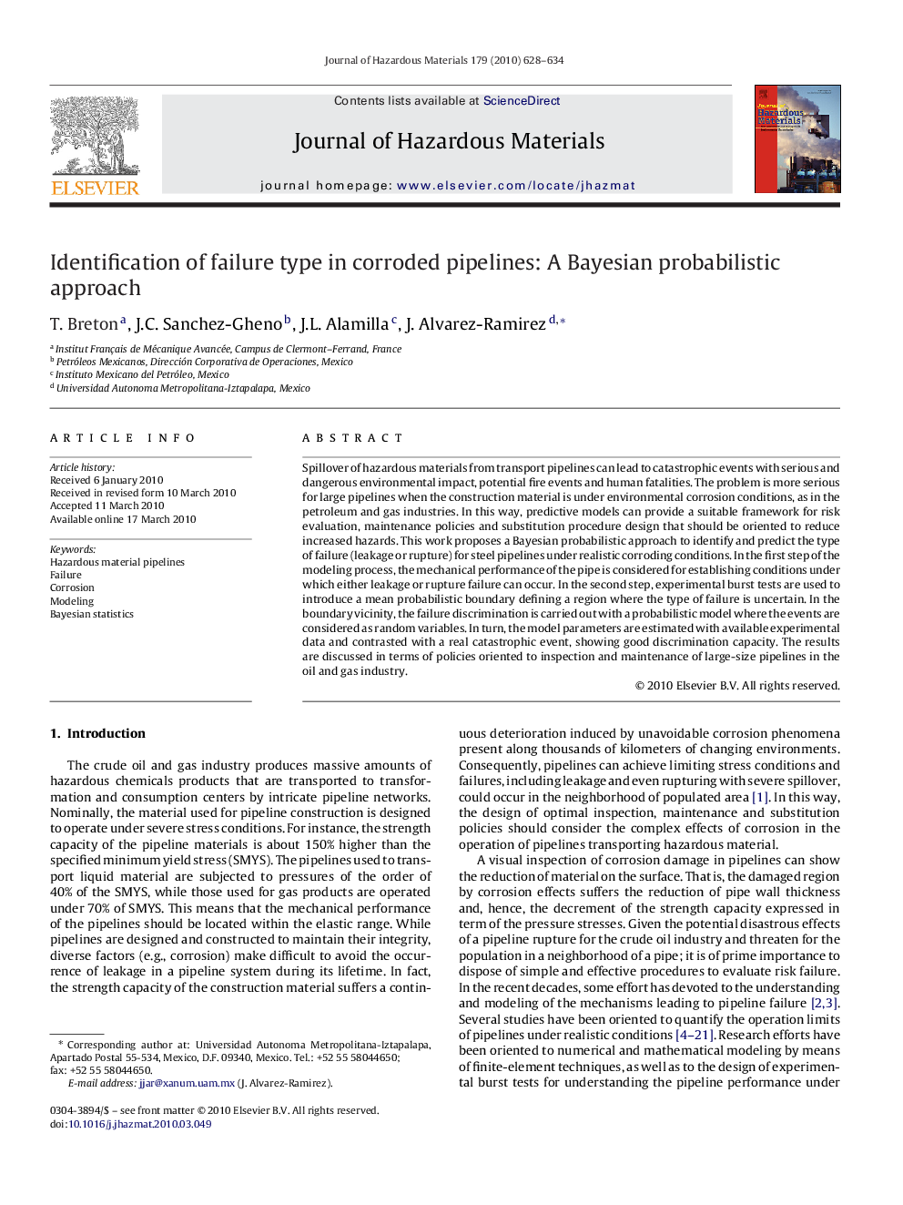 عکس صفحه اول مقاله: Identification of failure type in corroded pipelines: A Bayesian probabilistic approach Identification of failure type in corroded pipelines: A Bayesian probabilistic approach